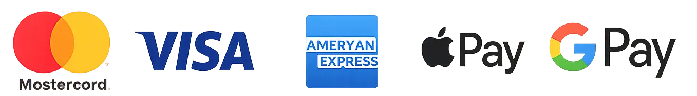 Payment methods: Mastercard, Visa, American Express, Apple Pay, Google Pay